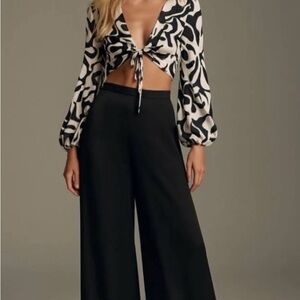 Caroline Constas Black & White Long Sleeve Cropped Top | NWT | Statement Blouse